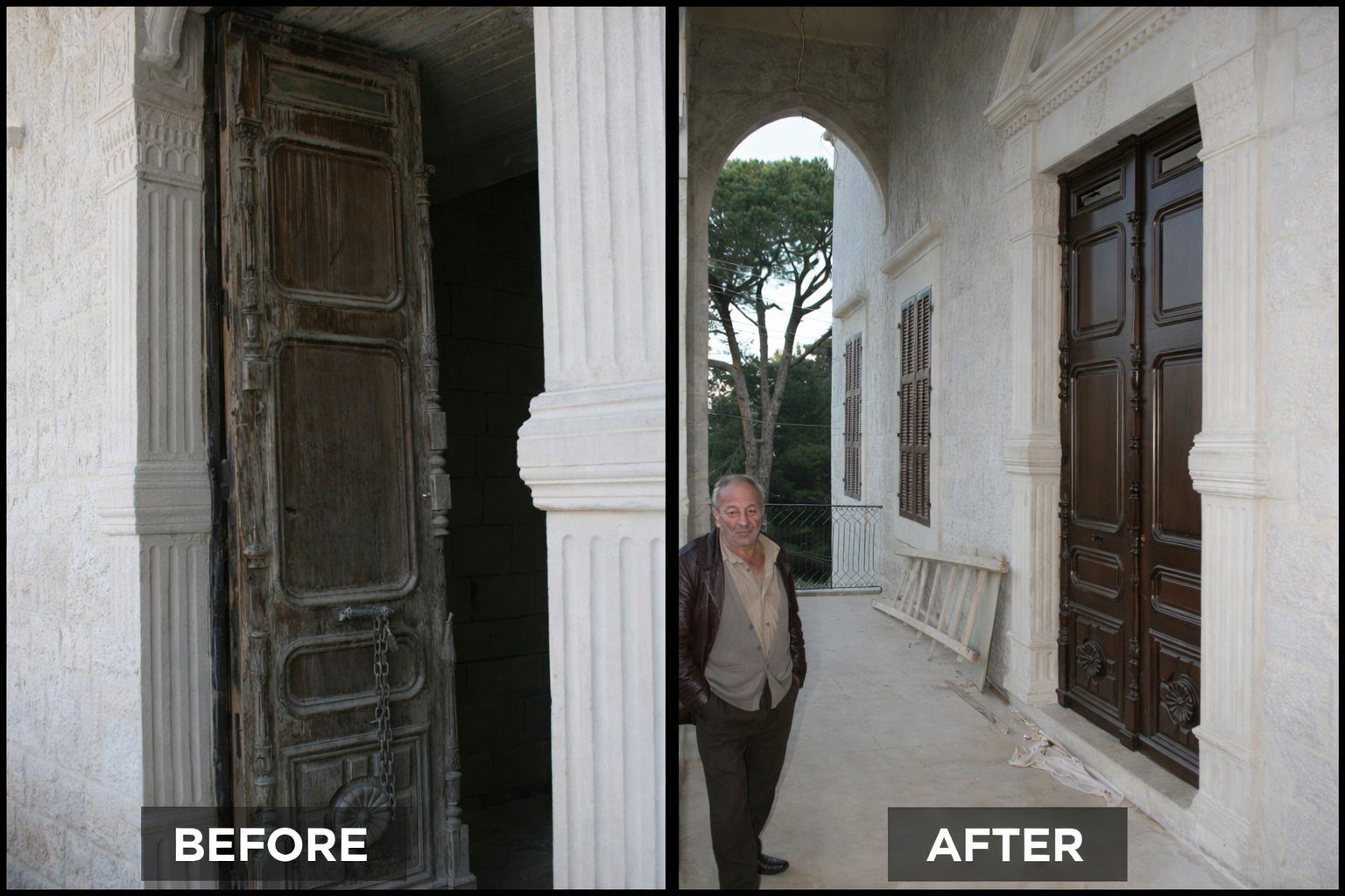 Traditional wooden door restoration before and after