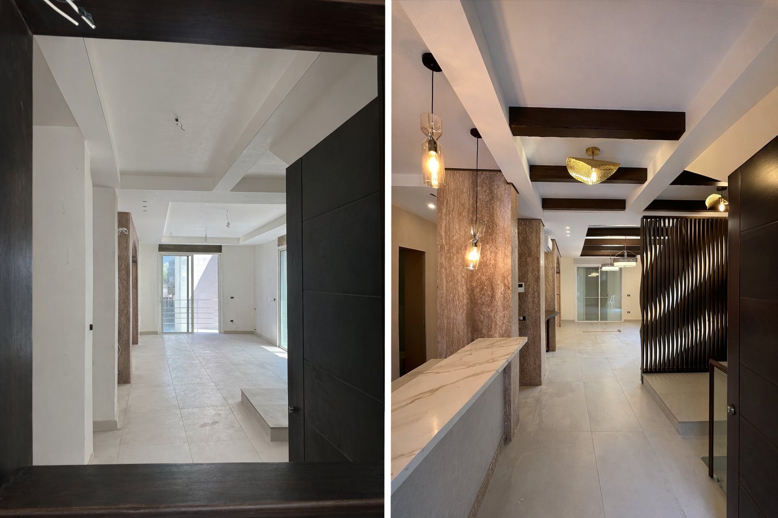 Entrance hall before and after